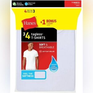 Hanes 4 White Tagless T-Shirts Large New
